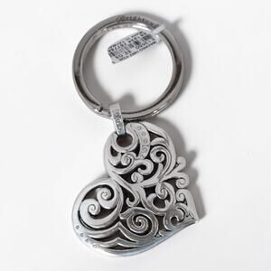 Brighton Madrid Heart Key Fob Keychain Purse Charm NWT Silver Plated w/ Crystals